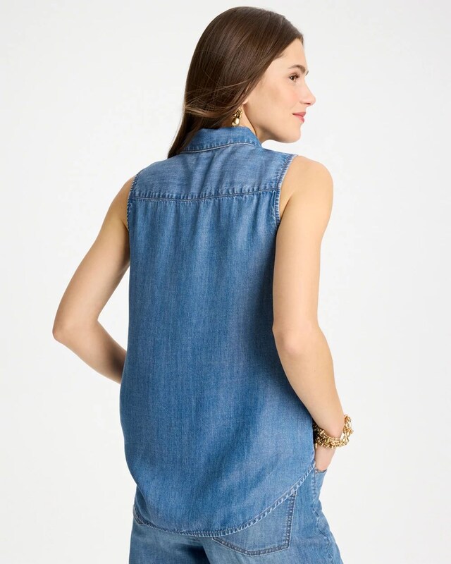 Tencel Denim Sleeveless Shirt - image 3